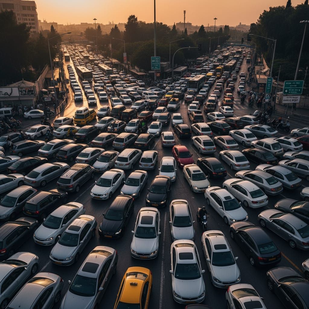 Extreme Traffic Chaos in Jerusalem, Photo-Realistic