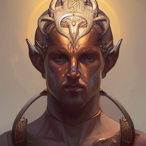 Humanoid slavic God of trade with coins