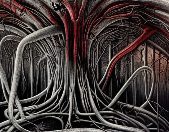 Art By H.r. Giger, Spooky Forest, Bronchiole Veins, Silhouettes From 