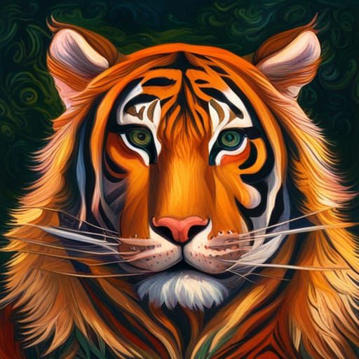 Tiger Physiognomy psychedelic art renaissance painting pre-R...