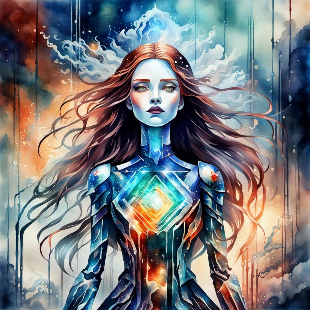burning frozen glass porcelain metal wood liquid woman , she...