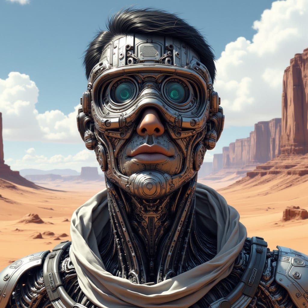 <lora:Studio Bebop:1.0> Prompt. Male Riddick soldier.goggles close up face made into a part metal. Short army hair close up face. cybernetic...