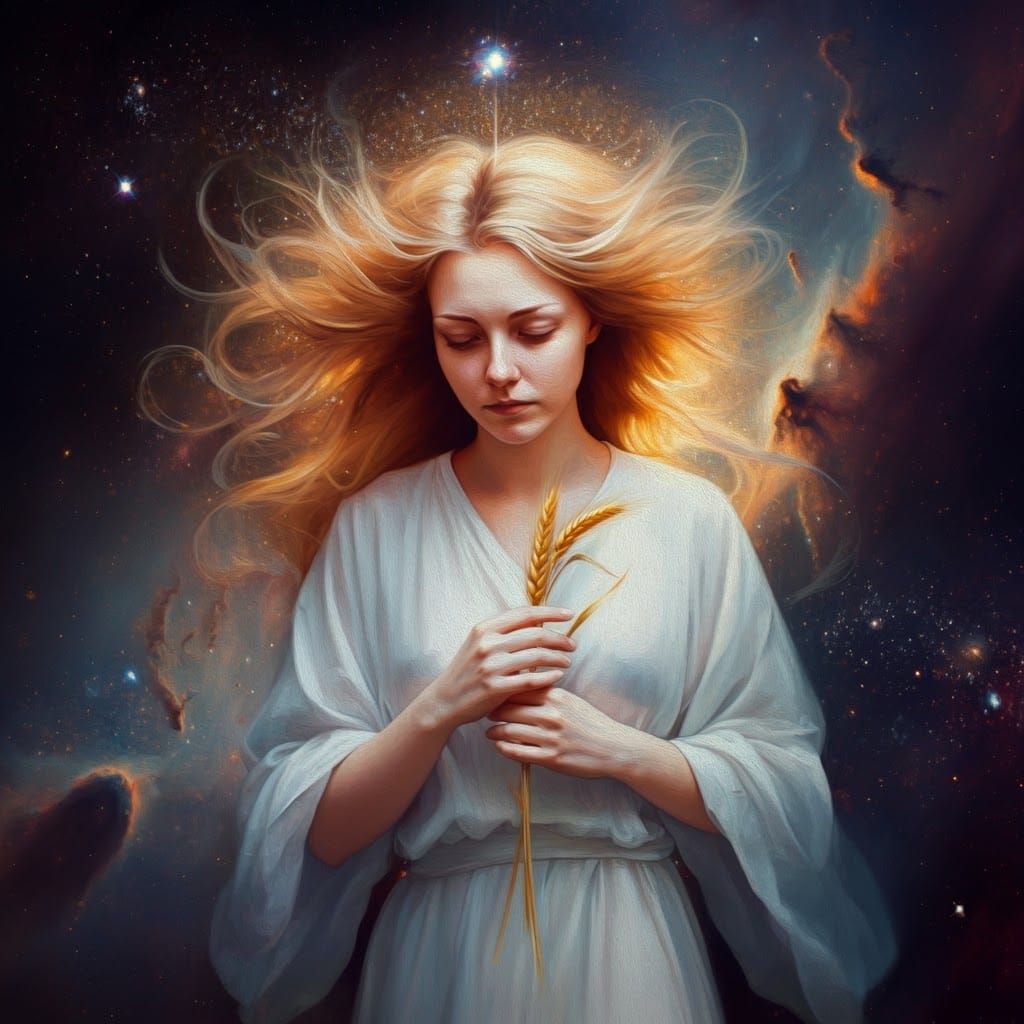 Nebula Woman with Wheat in Dreamlike Style