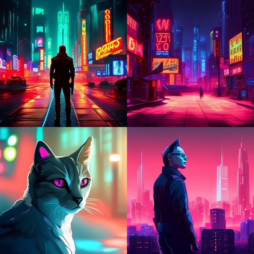 Cat at night cyberpunk