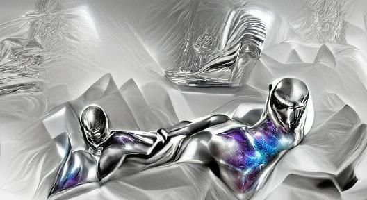 deep space monochrome iridescent silver surfer VRay ambient ...