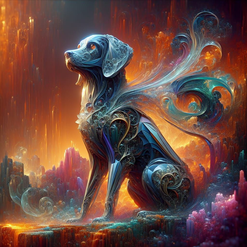 Glass sculpture dog puppu by Lino Tagliapietra & Bill Henson...