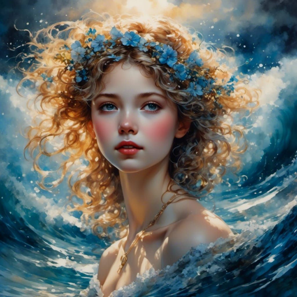 Birth of a young goddess from the ocean  by @TTRPG_Player