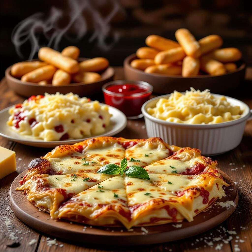 Decadent Dairy Feast with Lasagna and Cheesecake