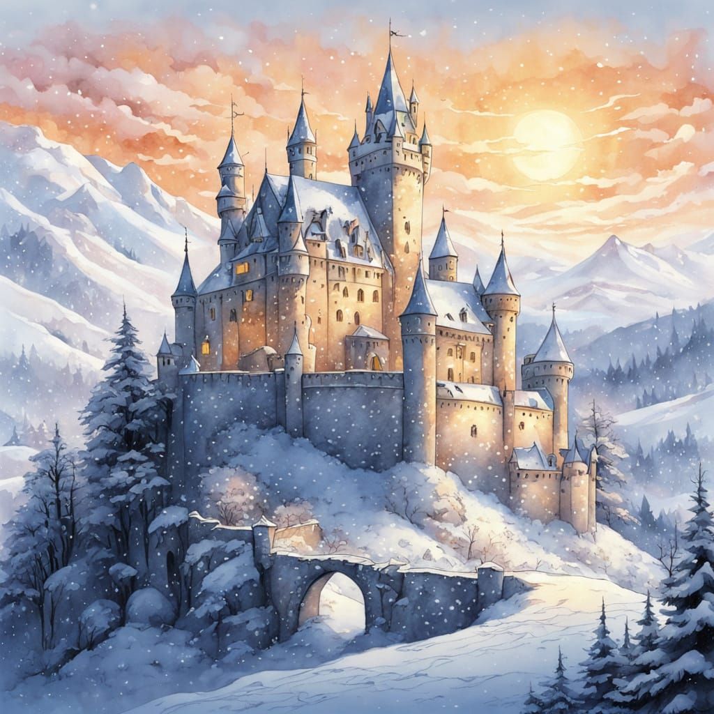Old Castle Winter Landscape, Fantasy Kingdom.  by @Nenad Trifunov Karamazov