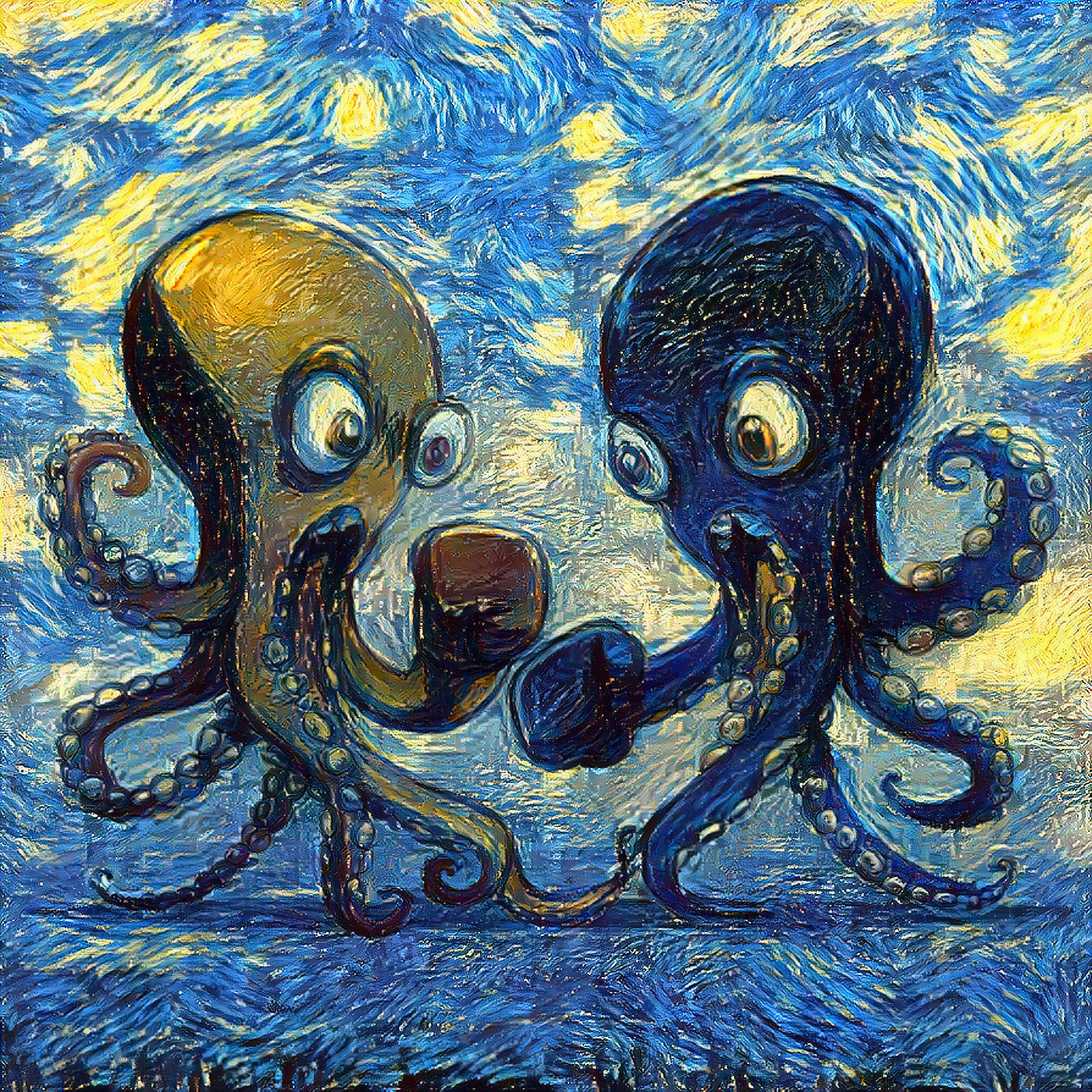 Boxing Octopus boxing transferred with starry night!!