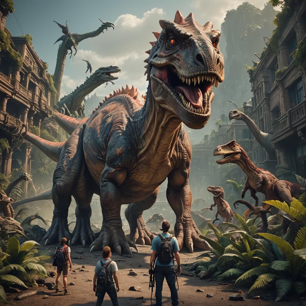 Selfie with a giant dinosaur