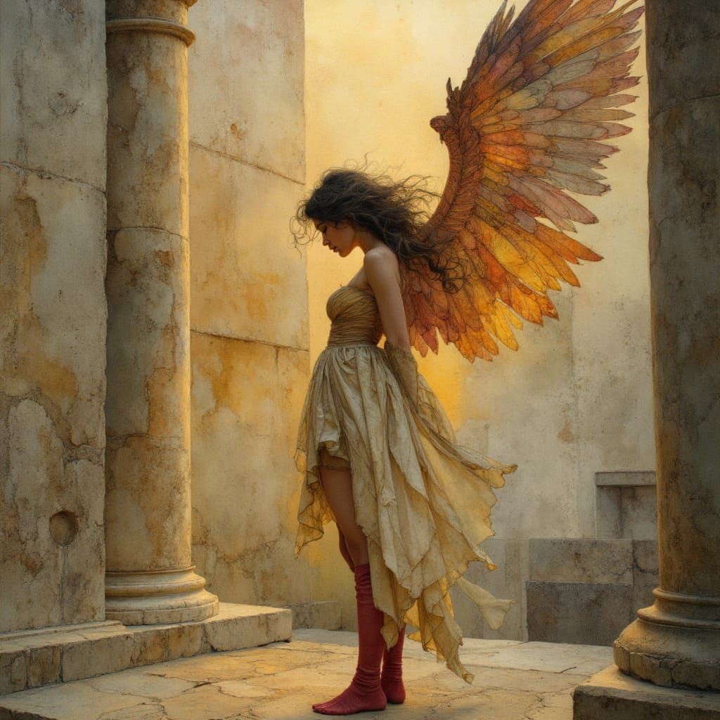 Stunningly beautiful serene angel, mixed media, bodice, striped red stockings, Eric Lacombe, Jean Baptiste-Monge, Wadim Kashin, Willem Haenr...