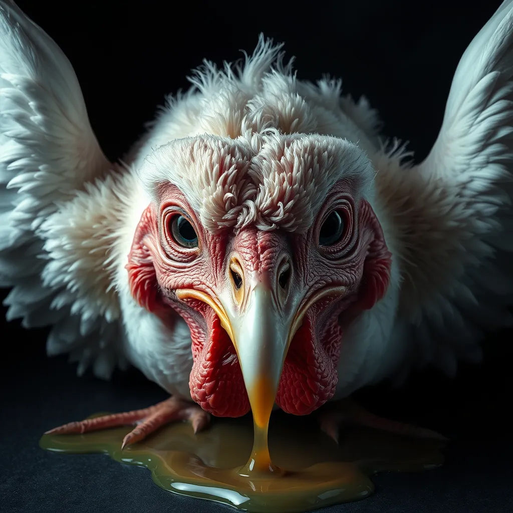 Poule gobant un oeuf