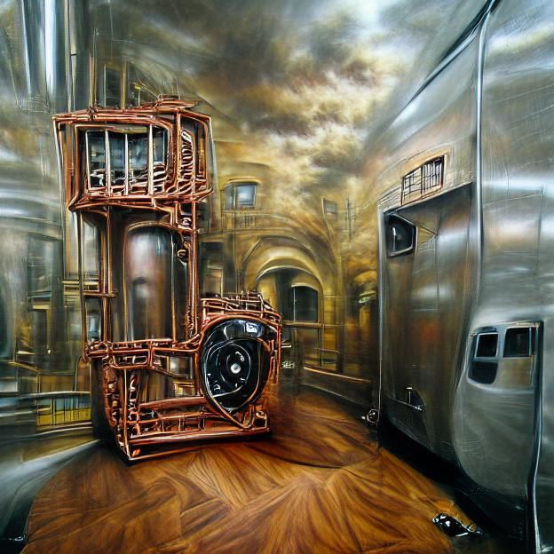 liminal space prison hyperrealism steampunk oil on canvas