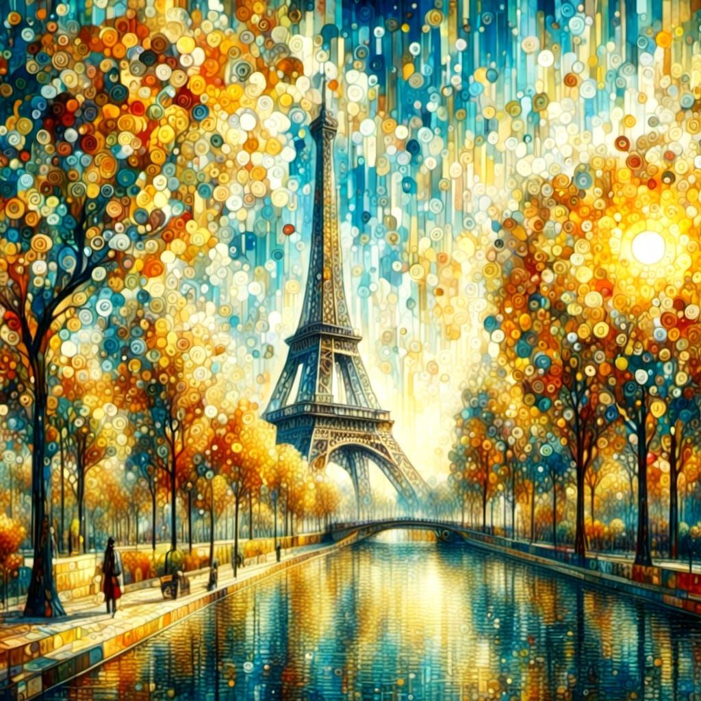 <lora:SurrealWhimsicalXL:1.3> Eiffel tower  Paris quarter colorful vibrant bold color sunny day sunlight going through