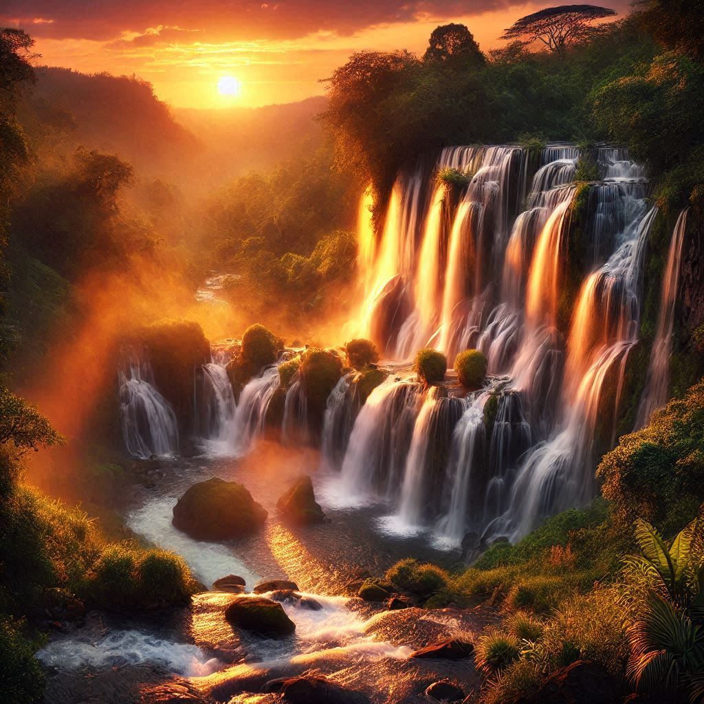 Waterfall sunset