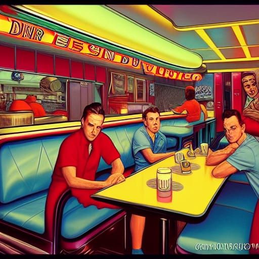 1950s diner with friends