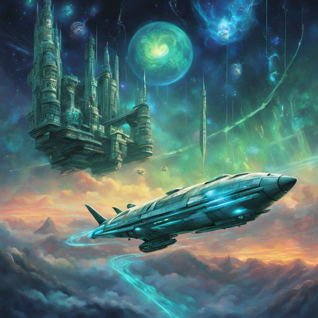 A pair of cozy, futuristic socks featuring intricate sci-fi patterns — glowing circuit lines, tiny spaceships, alien glyphs, and swirling ne...