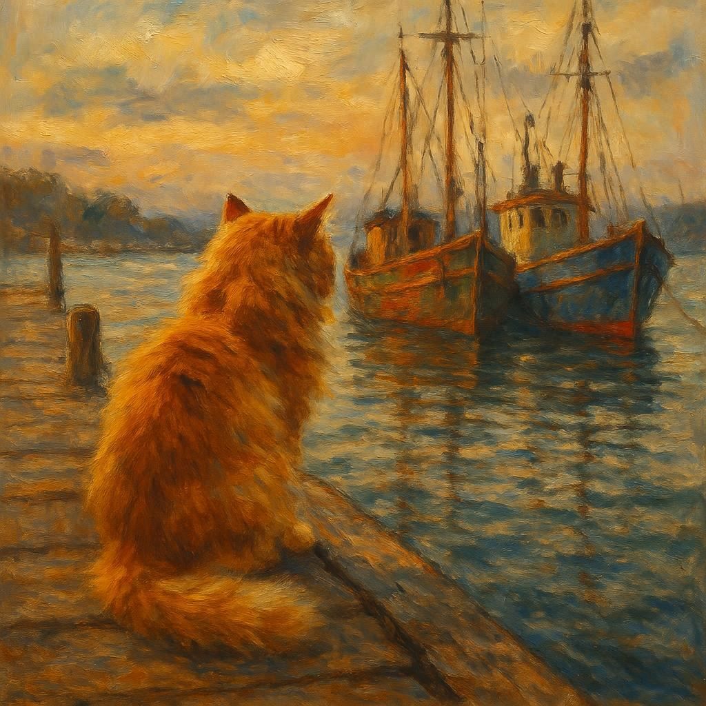 Cat and the Sea  by @Fluffball