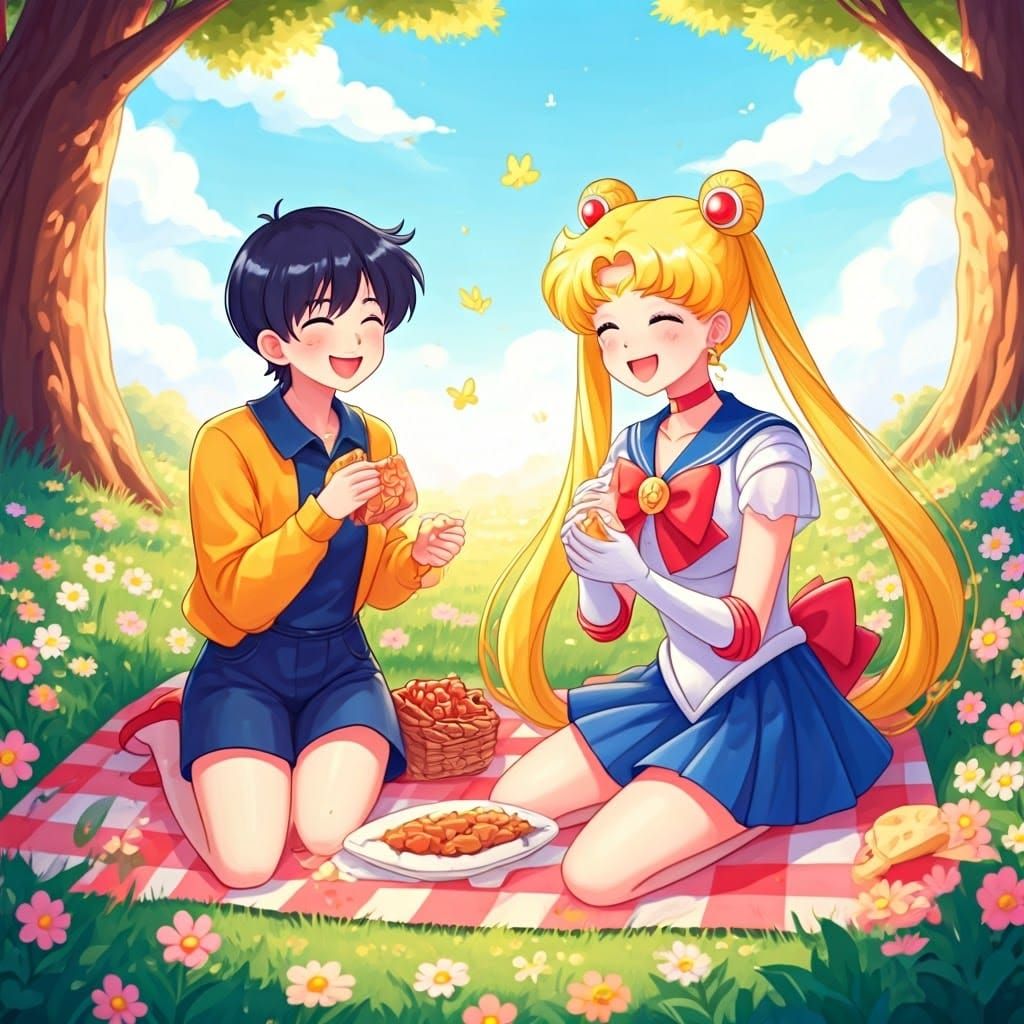 Anime-Inspired Picnic Scene with Arale and Sailor Moon