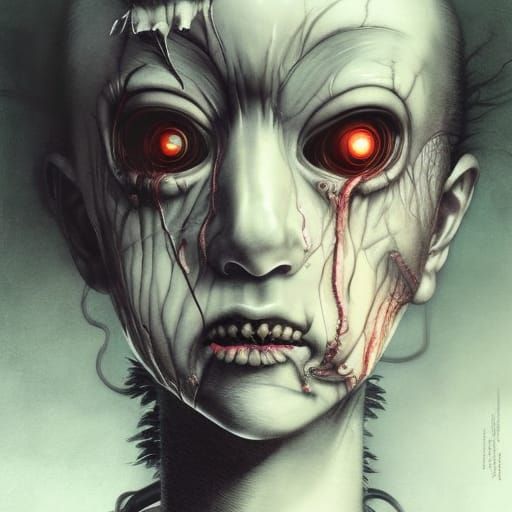 Creepy looking Junji Ito Character horror Theme Elegant Deta...