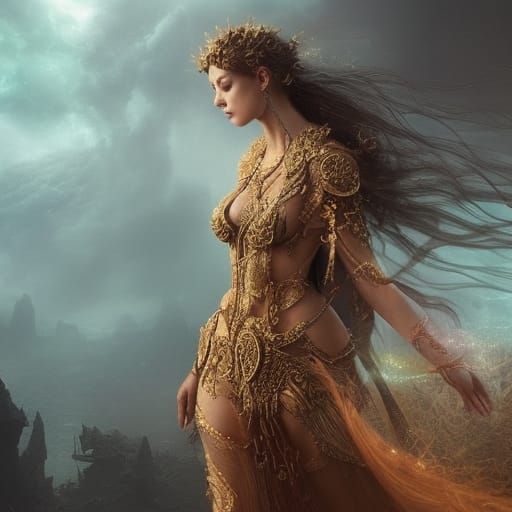 woman, covered in farn, mystical, Epic cinematic brilliant s...