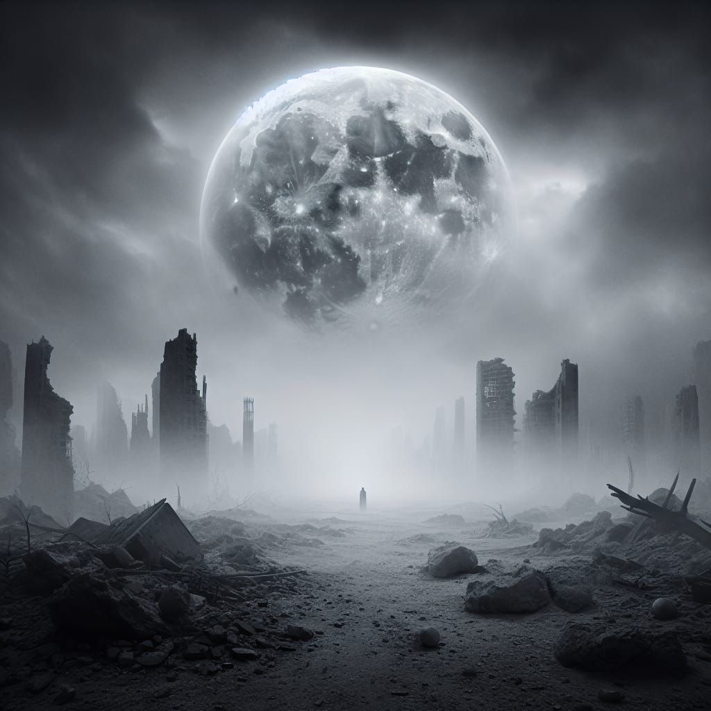 Apocalyptic Moonlit Landscape with Lone Figure