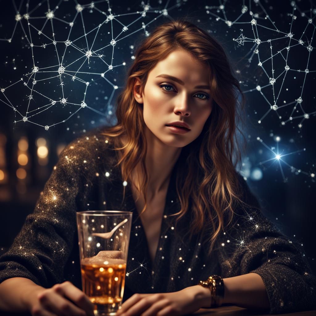 Fashionable girl wearing alcohol with constellations 