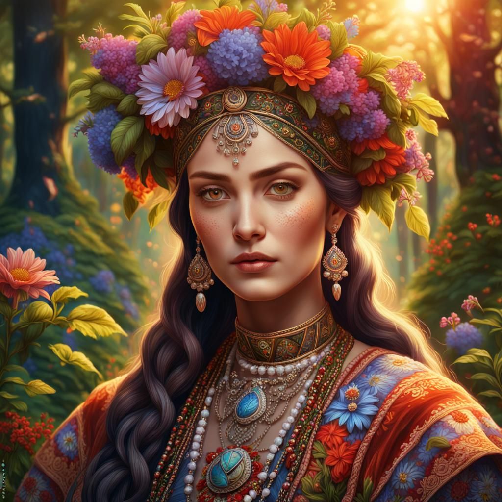Goddess of Fertility in Lush Forest: Digital Art