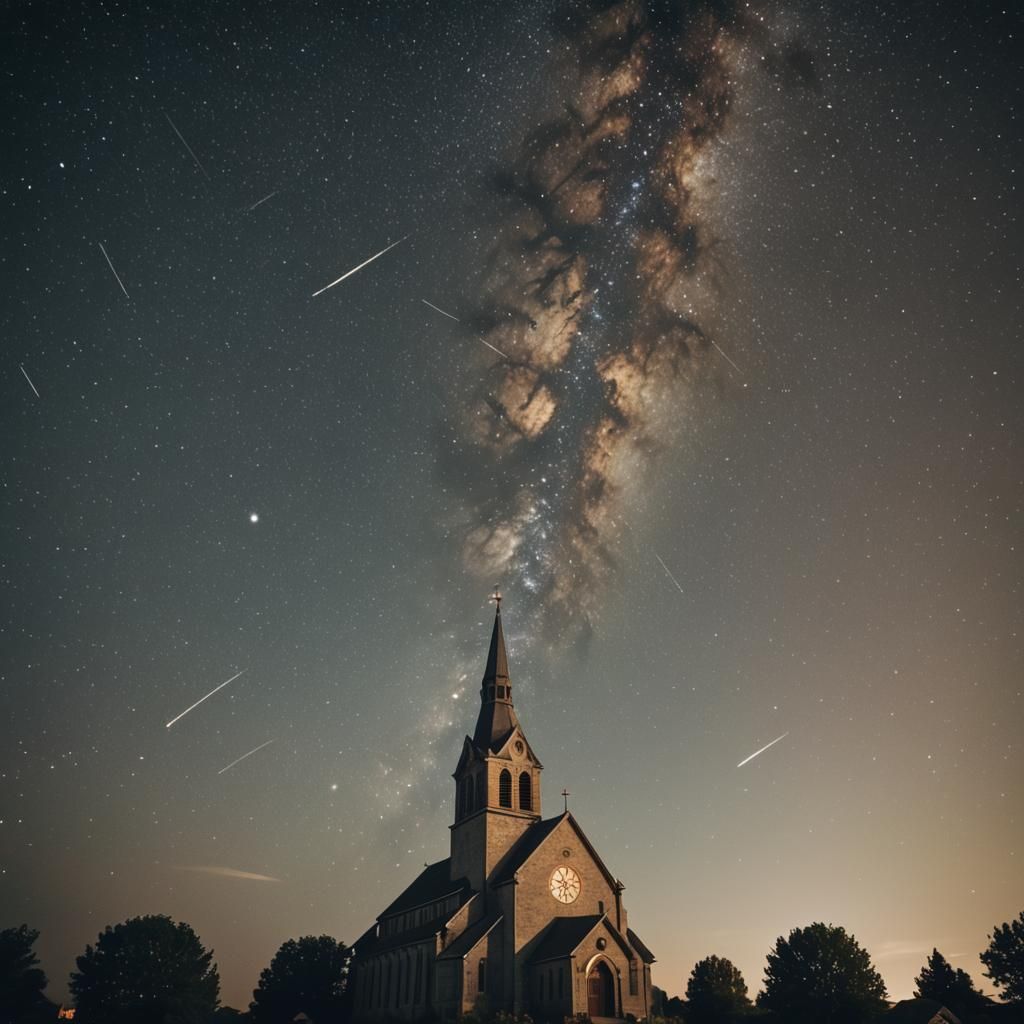 A Church fly alone in the Space with stars