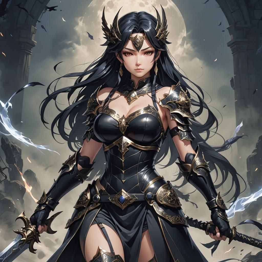 A beautiful, darkness warrior with a beautiful body exudes a...