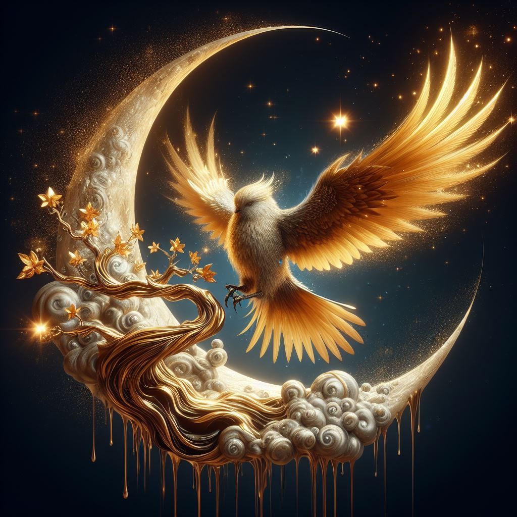 Golden Moon cloud bonsai bird