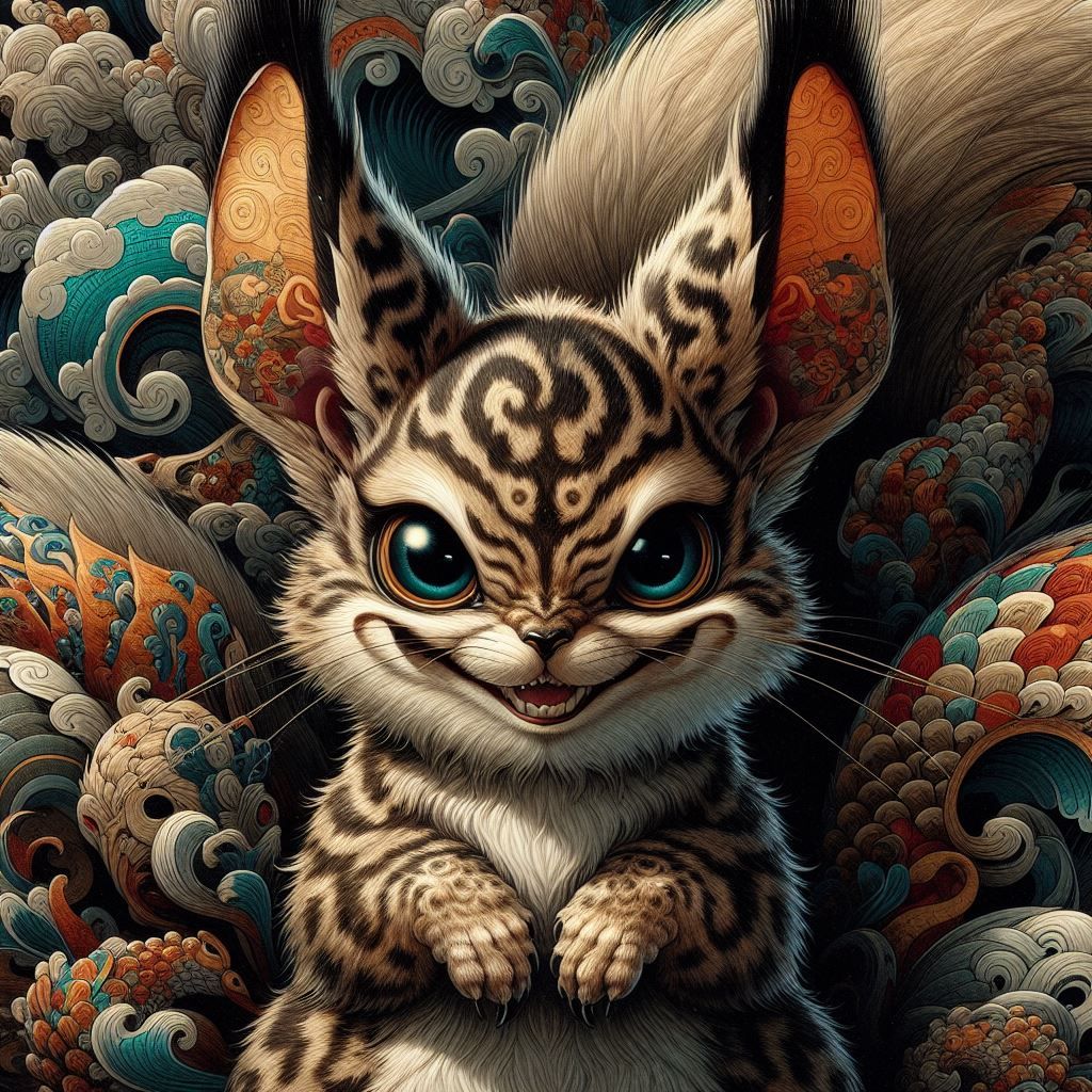 ukiyo-e style Evil Squirrel Creature