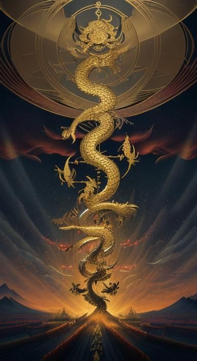 golden dragon of fortune Japanese feudal states scroll still...