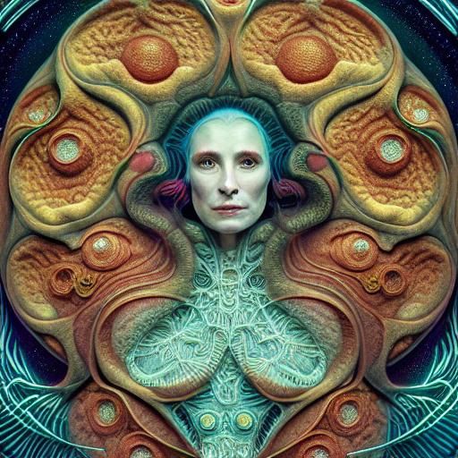 Amoebas-woman hybrid Is walking in space, Floating, flipping...