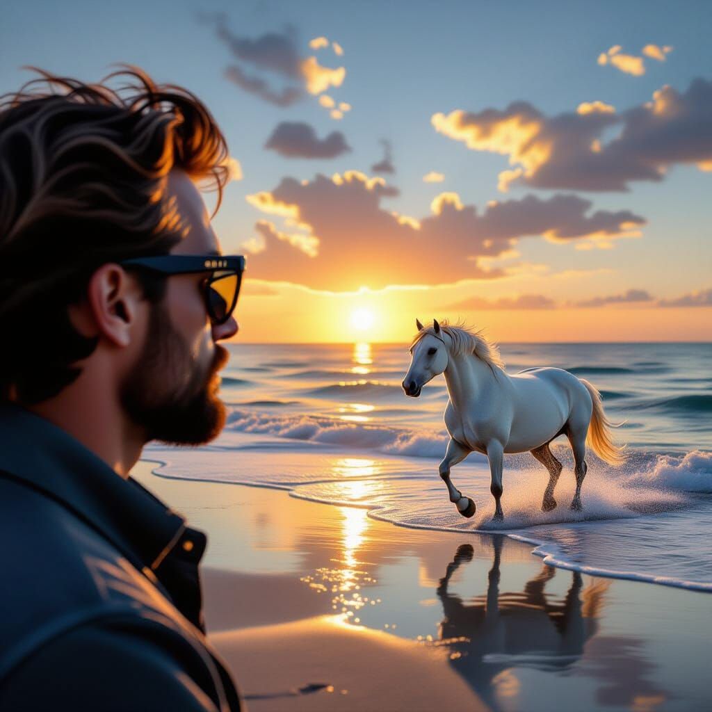 Coastal Sunset Reflected in Sunglasses, Surreal Style