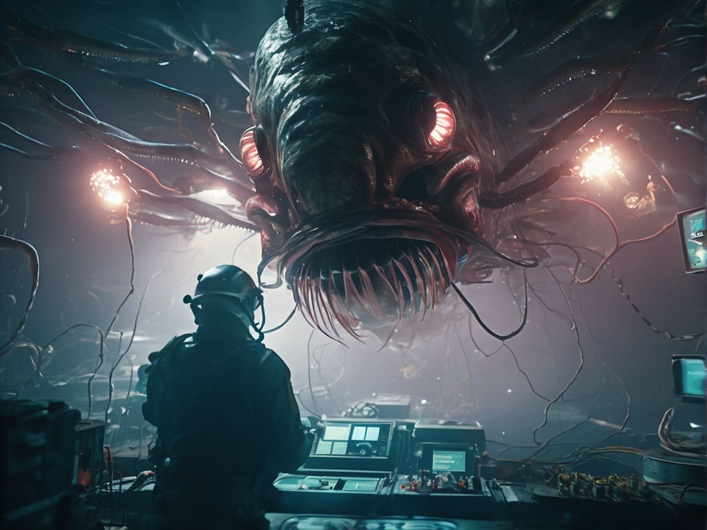 The bottom of the ocean basin. A dark