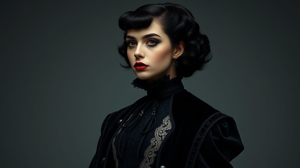 A Gothic woman, wearing stylish black apparel