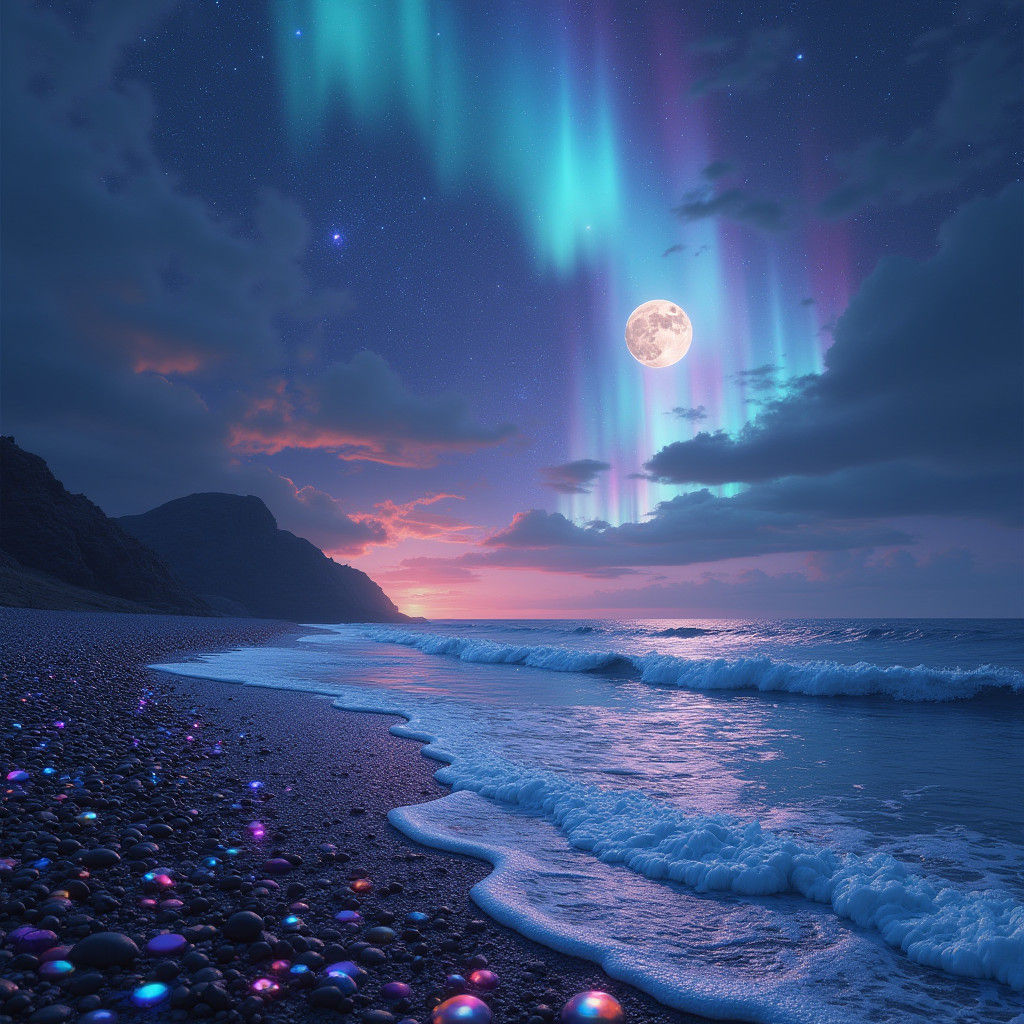 Mystical Seaside Aurora at Dusk in Fantasy Concept Art