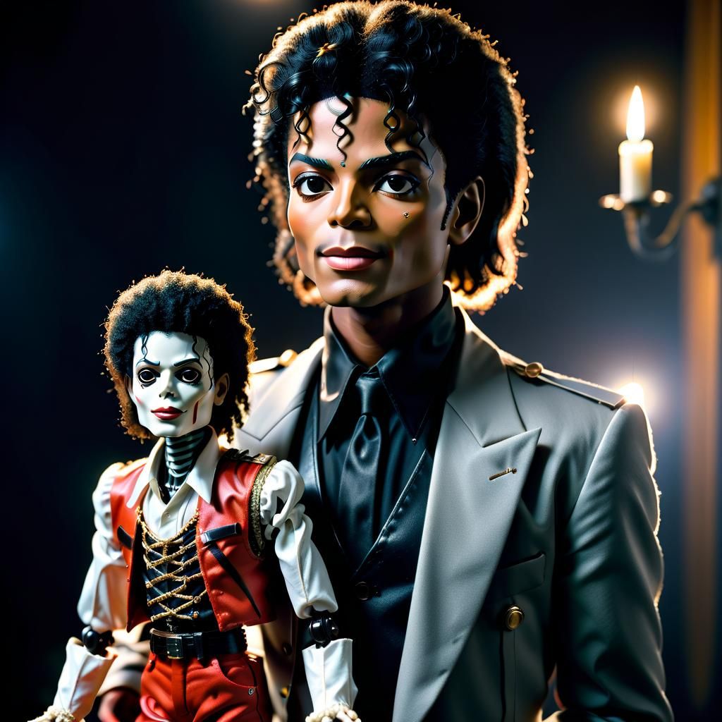 Young Michael Jackson with a Thriller marionette AI Generated