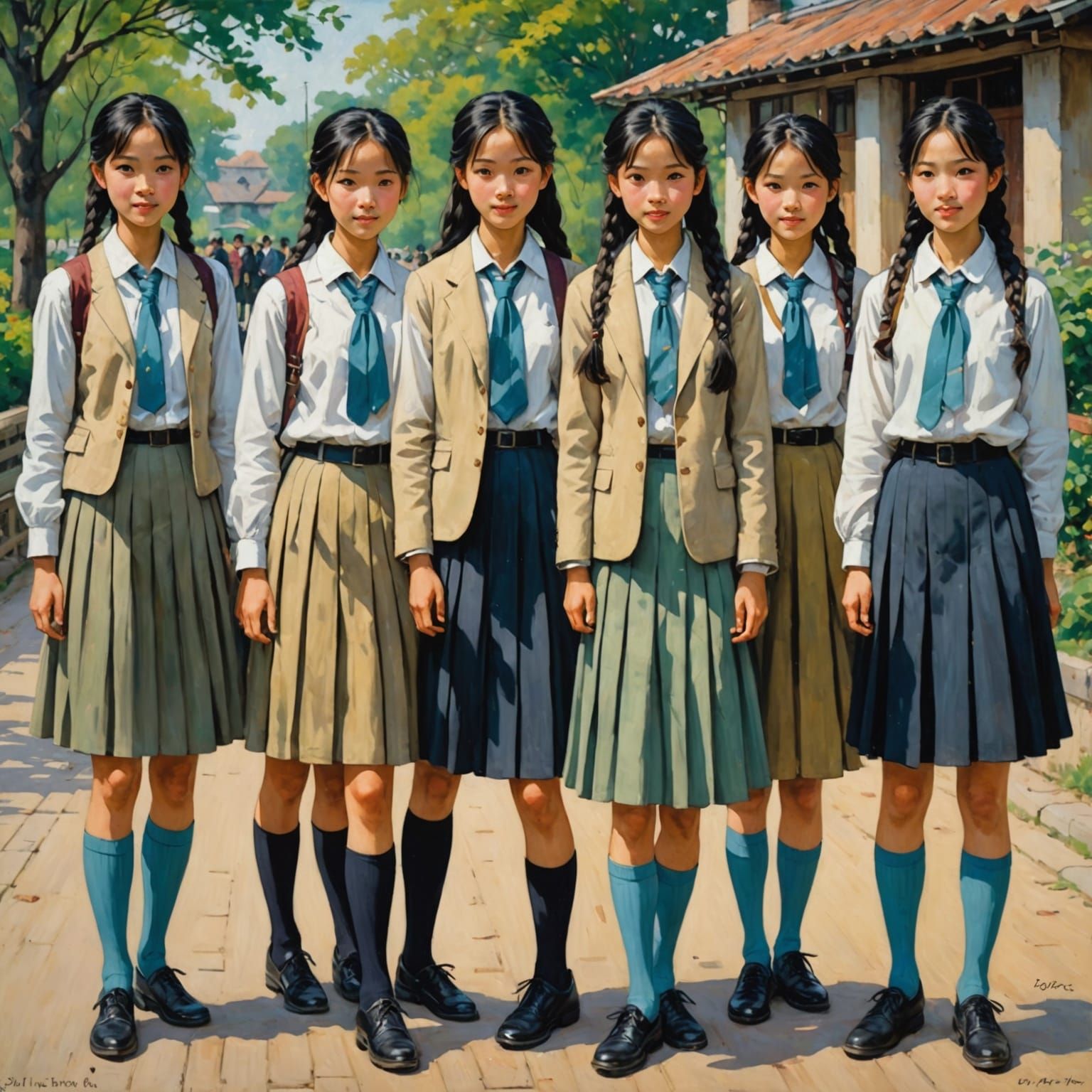 Japanese Schoolgirl Portrait in Expressionist Style