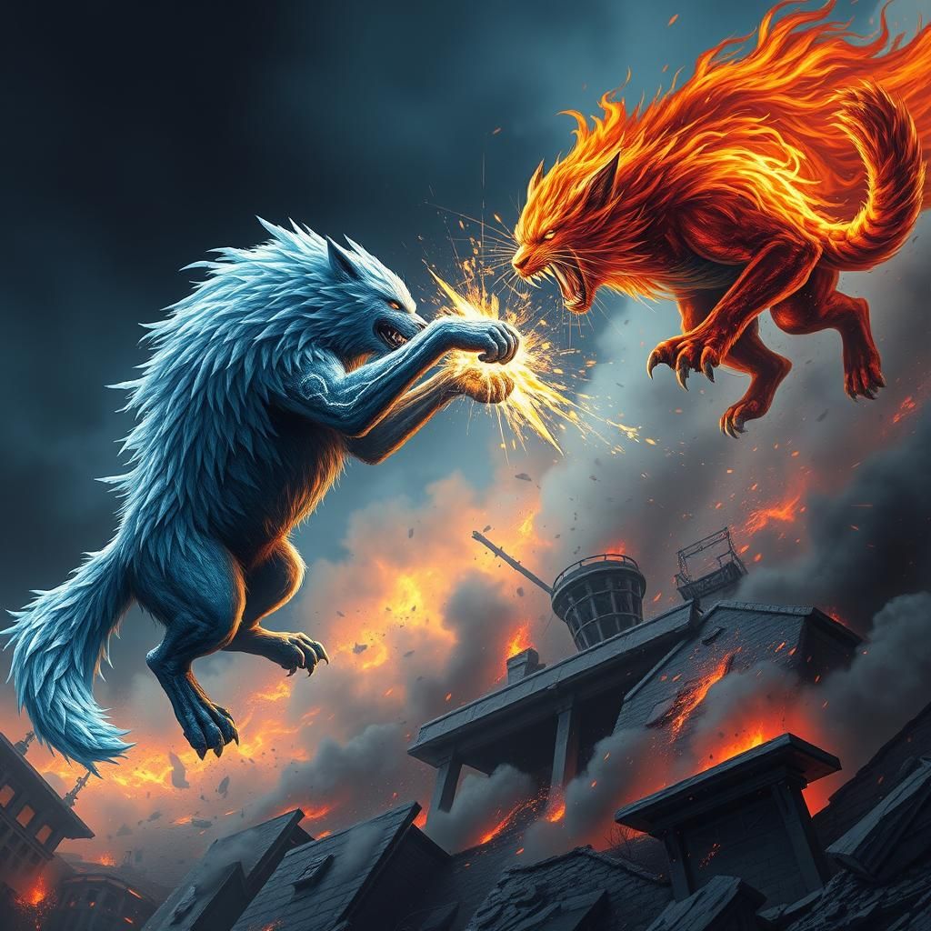 Epic Battle: Canine Warrior vs Fiery Feline