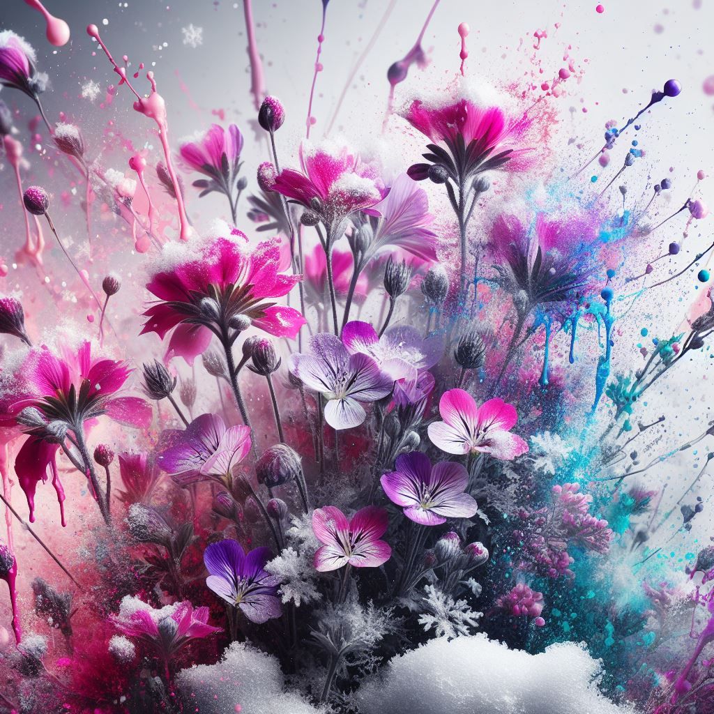 Antarctic saxifrage flowers, splash paint