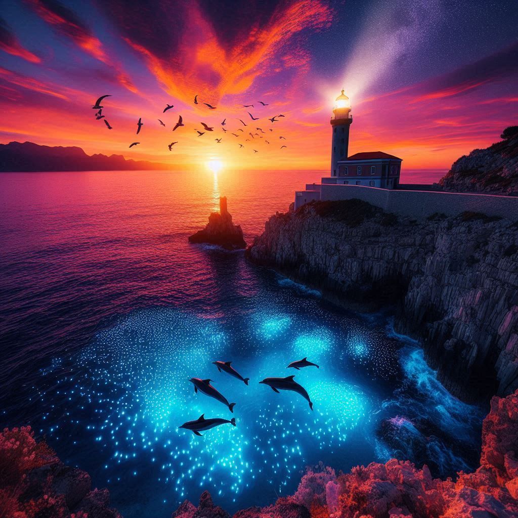 A lighthouse at Sunset