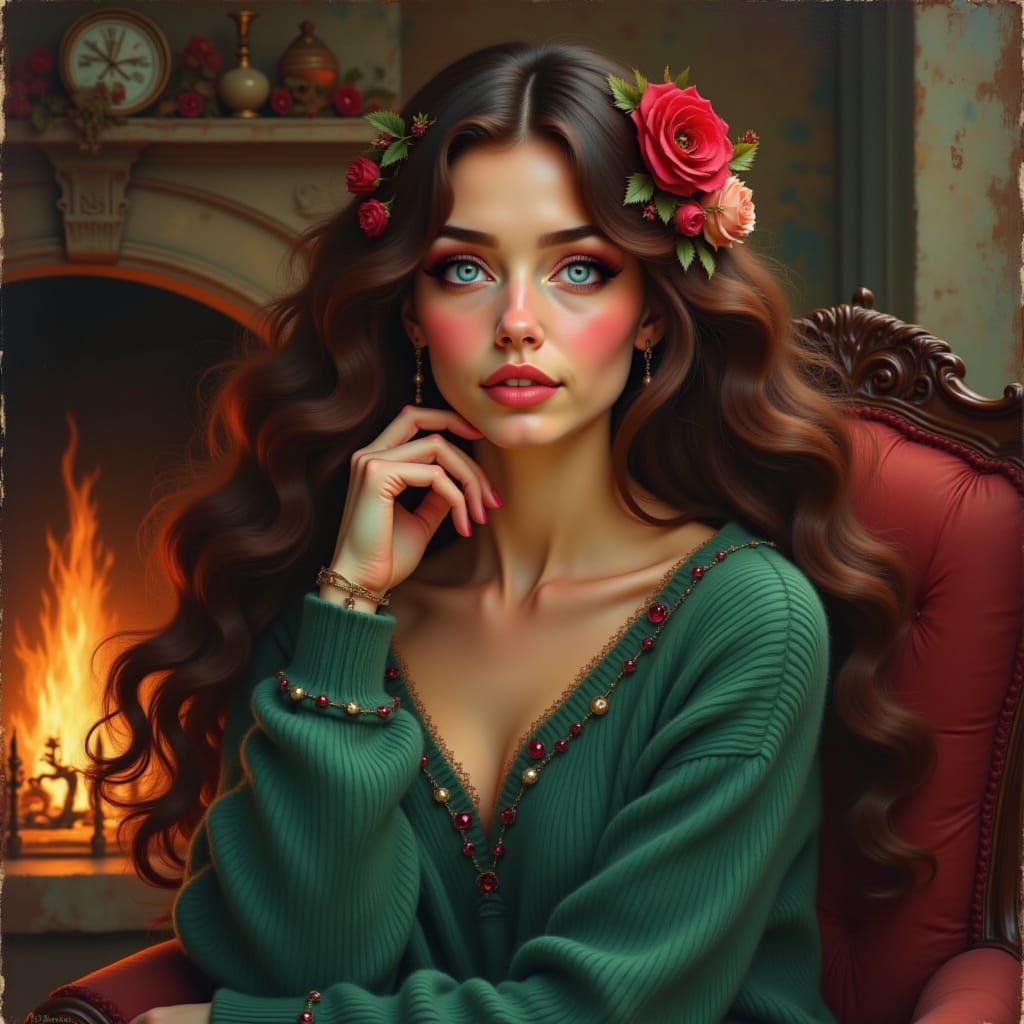 <lora:HiDream Full Flux:1.0>   high resolution vibrant woman with long wavy brown hair, wearing flowers and ruby jewels in her hair, tanned ...