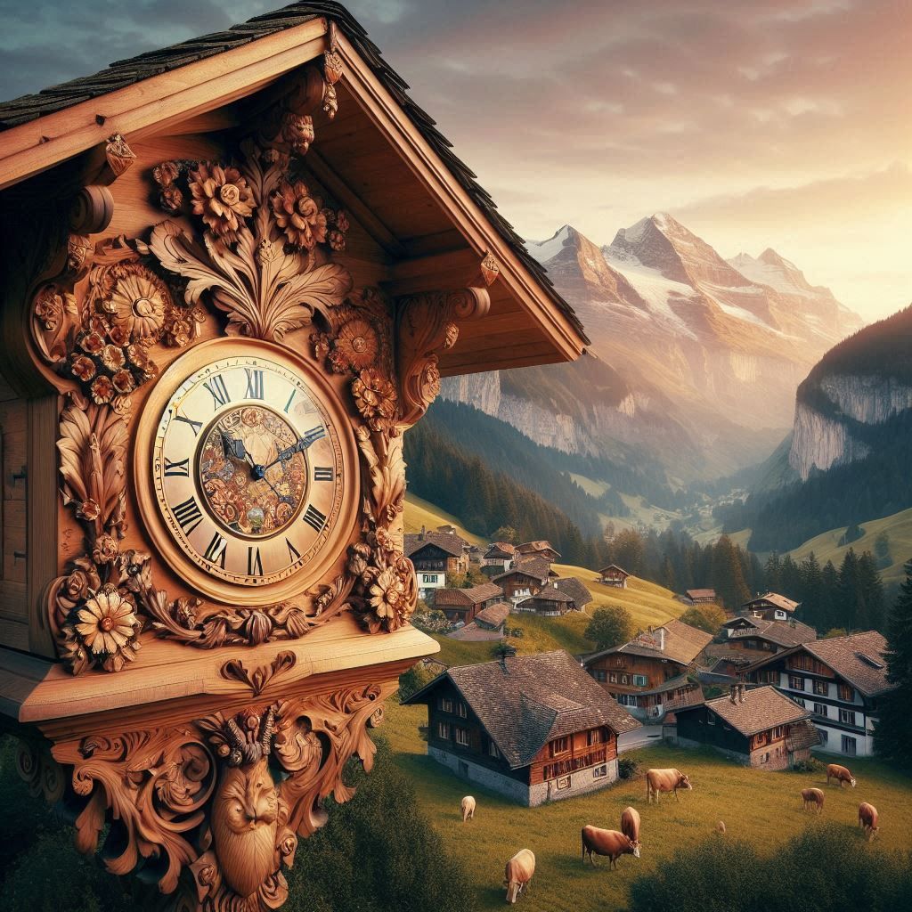 Alpine Nostalgia: Swiss Cuckoo Clock in a Picturesque Village