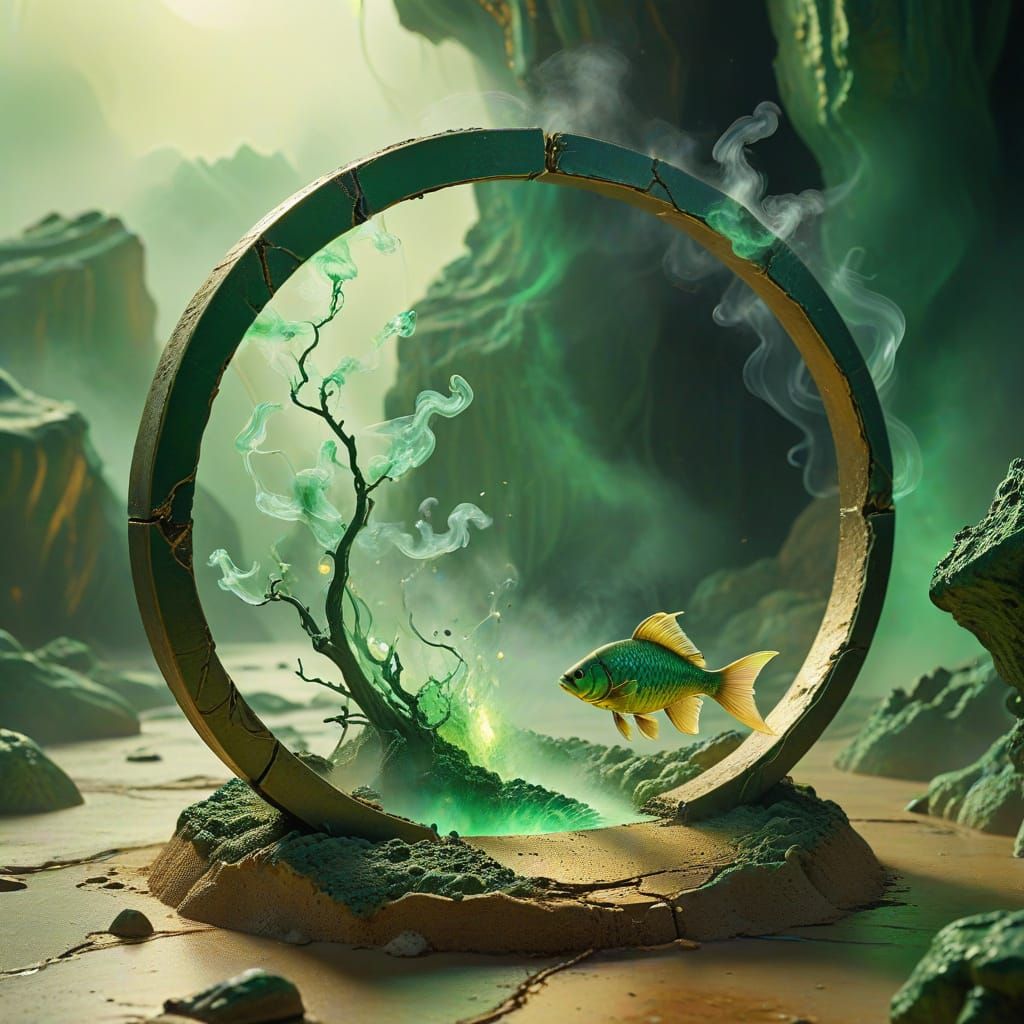 Surreal Circular Gate of Smoke in Dreamlike Scenery