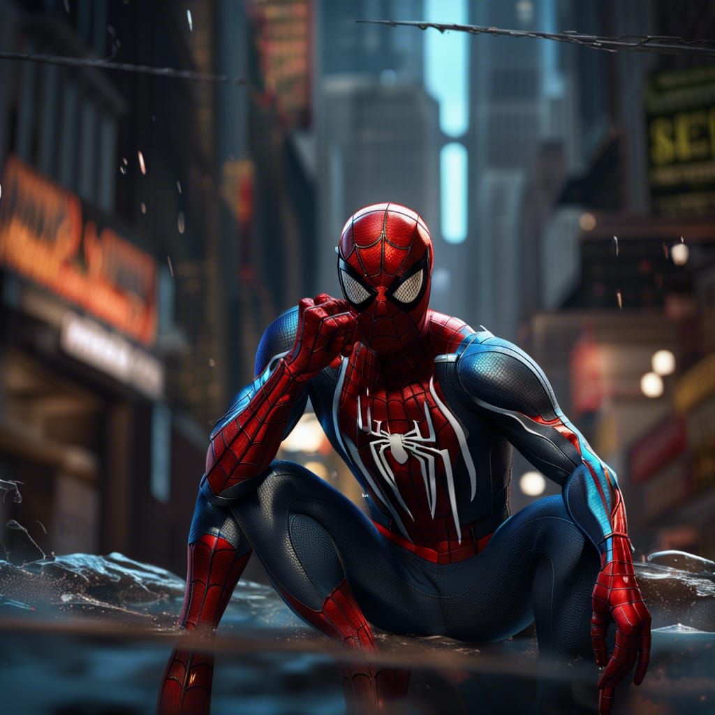 Spiderman, surveying crime - AI Generated Artwork - NightCafe Creator