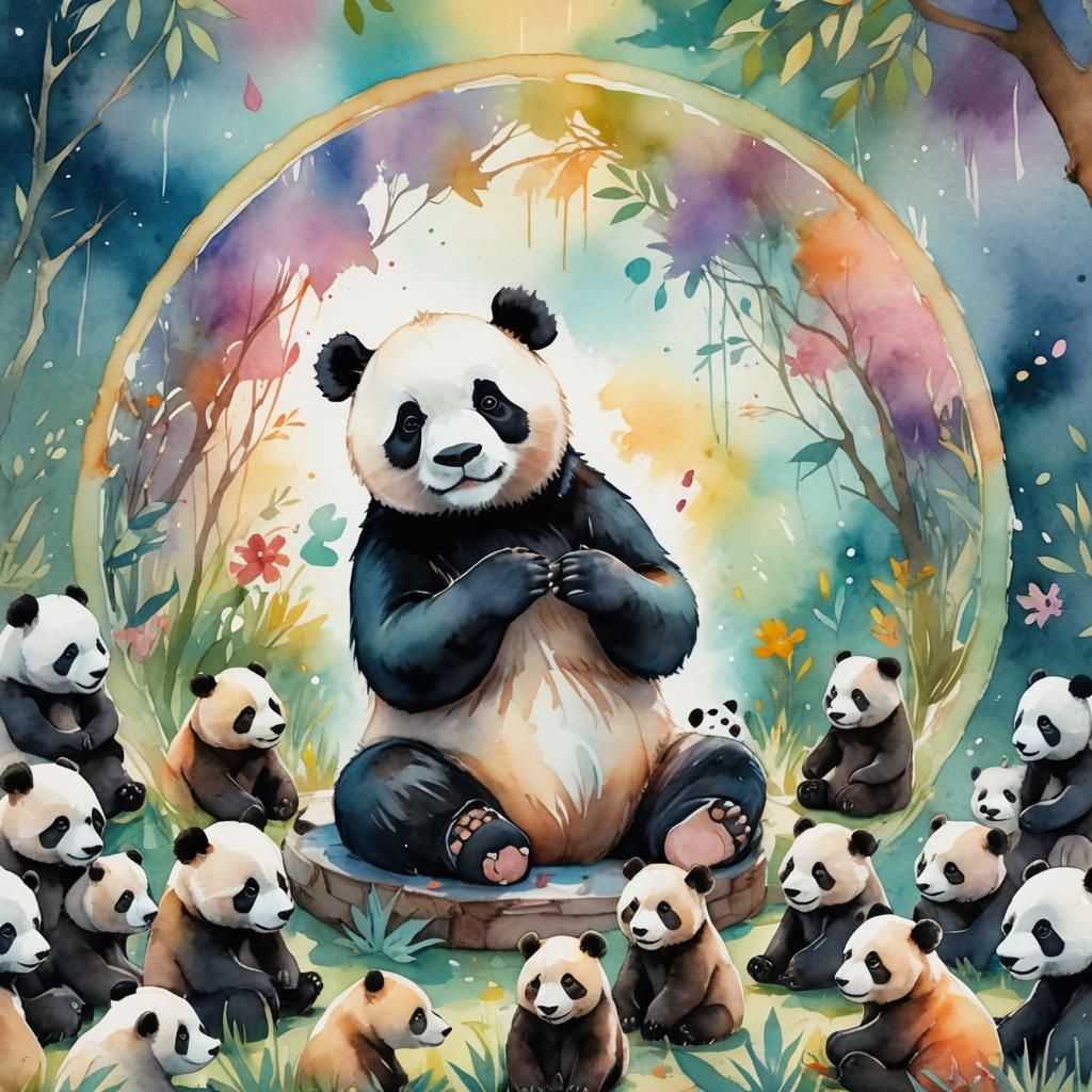 Panda Meditation: A Whimsical Watercolor Fantasy