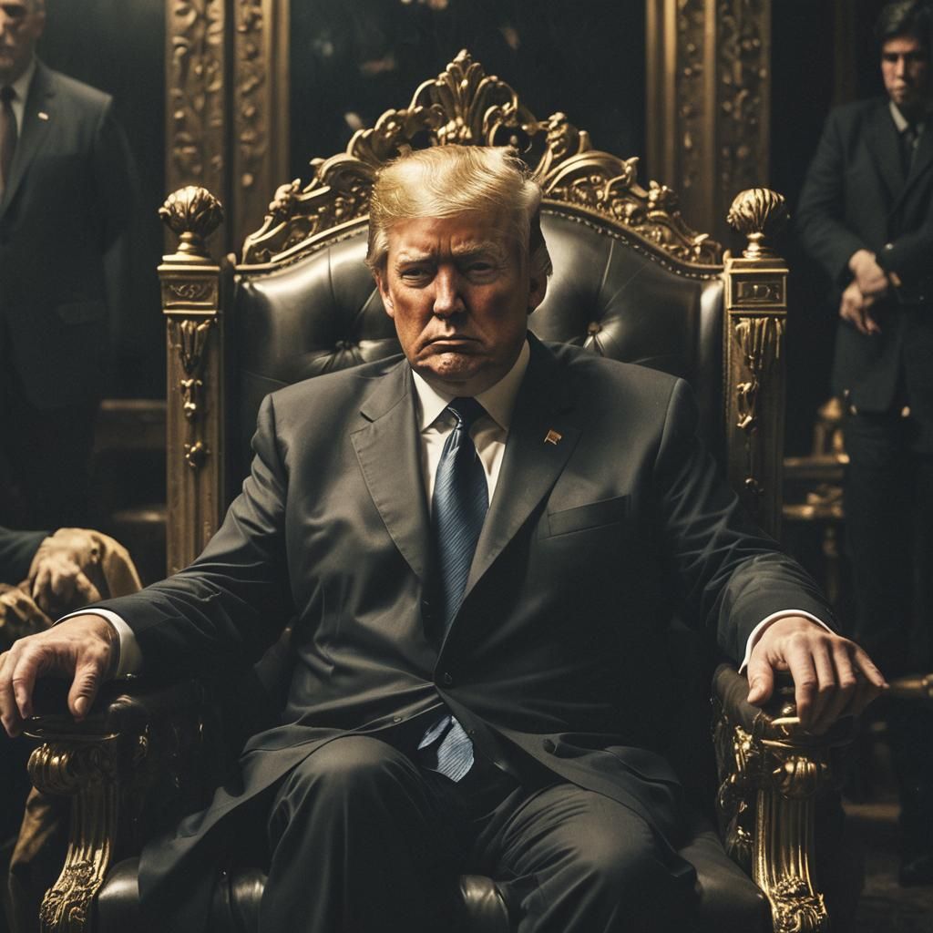 Donald Trump asleep on a throne